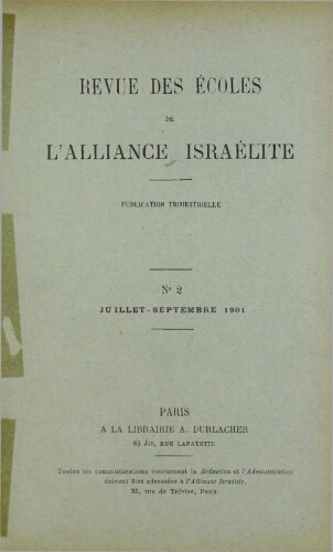 Revue des Ecoles de l’Alliance Israelite   N°02 (01 juil. 1901)